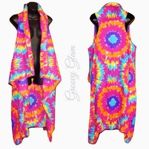 GROOVY GLAM Neon Tie-Dye Handmade Ankle Length Waterfall Vest
